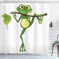 animal shower curtain little frog on branch of the tree in rainforest jungle life art cloth fabric bathroom decor set with hooks