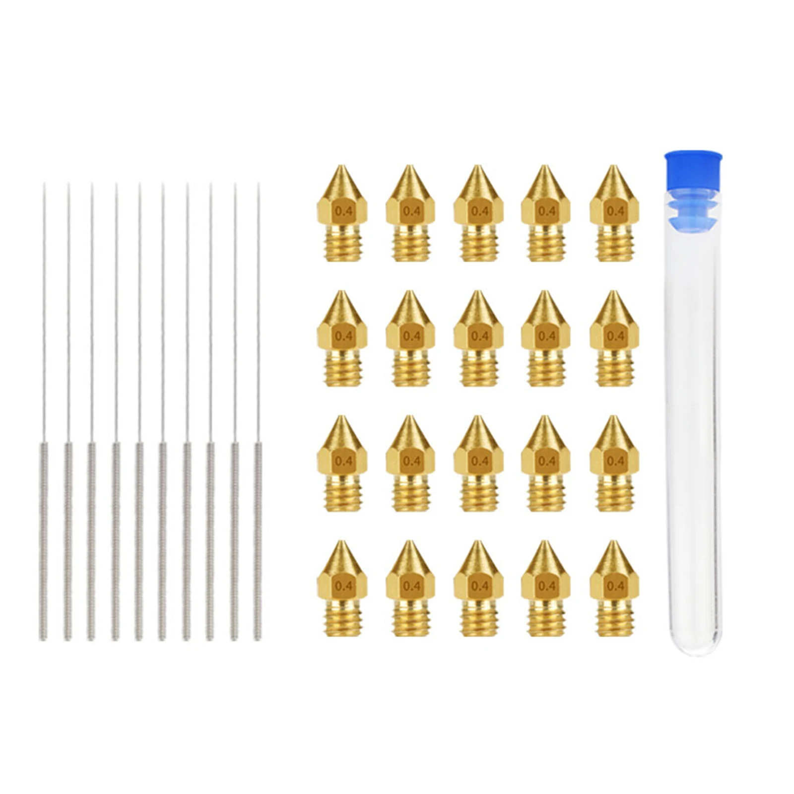 

MK8 20 шт латунный комплект сопел экструдер сопел с 10 чистящими иглами из нержавеющей стали аксессуары для быстрого 3D-принтера