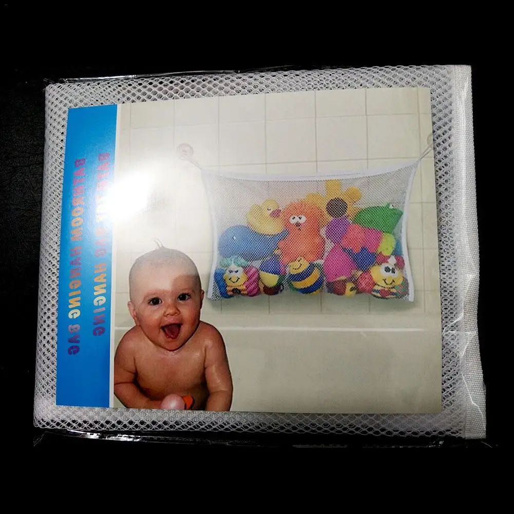 Baby Bath Bathtub Toy Mesh Net Storage Bag Organizer Holder Bathroom Organiser With 2 Suction Cup Hook 45 x 35cm White