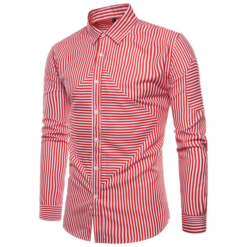 Мужская хлопковая рубашка с длинным рукавом в полоску | одежда