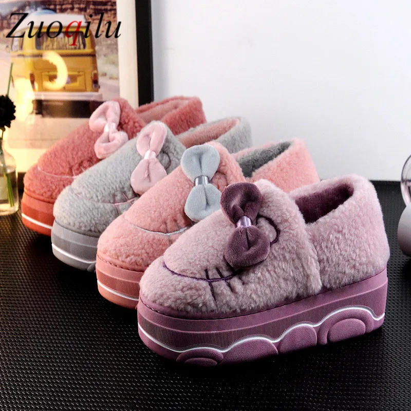 Женские тапочки зимняя теплая обувь на толстой платформе плюшевые домашние