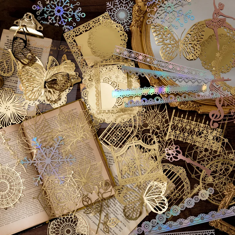 

10 Pieces Bronzing Hollow Lace Paper Romantic Story Series Hot Stamping Diy Scrapbook Decorative Note Material Paper Craft