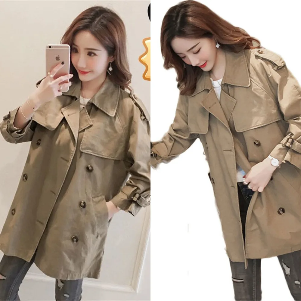 

WinterSpring Women Double Breasted Loose Trench Coat Female Korean Casual Harajuku Overcoat Tops Windbreaker M184