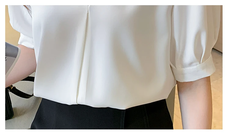 

Blouses Femme Short Sleeve Mint Green White Blouse Women Blusas Mujer De Moda 2021 Verano V-Neck Chiffon Blouse Shirt Tops E706