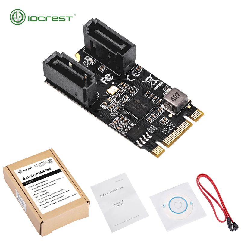 IOCREST 2 порта SATA III 6 ГБ/сек. M.2 22x42 M Key и B Controller Adapter Card 6G Внутренний | Компьютеры офис