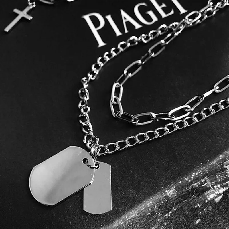 

New Hip Hop Personality Cross Square Metal Multilayer Long Chain Cool Simple Necklace Pendant For Women Men Jewelry Gifts 2021