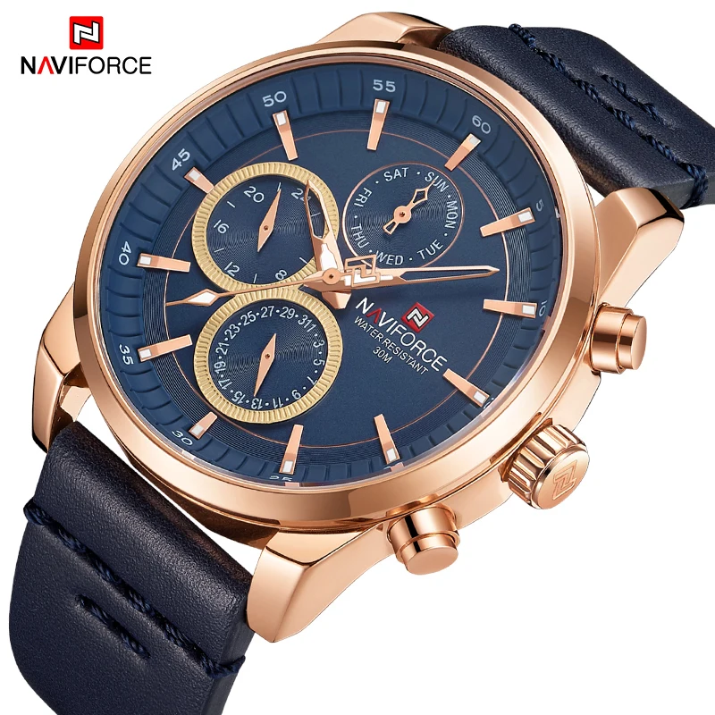 

NAVIFORCE Men Leather Luxury Watch Quartz Watches Calander Waterproof Sport Watch Date Week Clock Wrist Watches Relogio Masculin