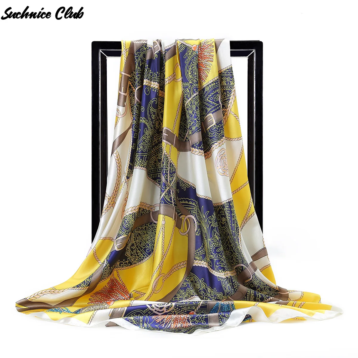 

90CM*90cm Fashion Square Scarf Chain Rope Printed Silk Scarf Casual Decorate Scarf Four Seasons