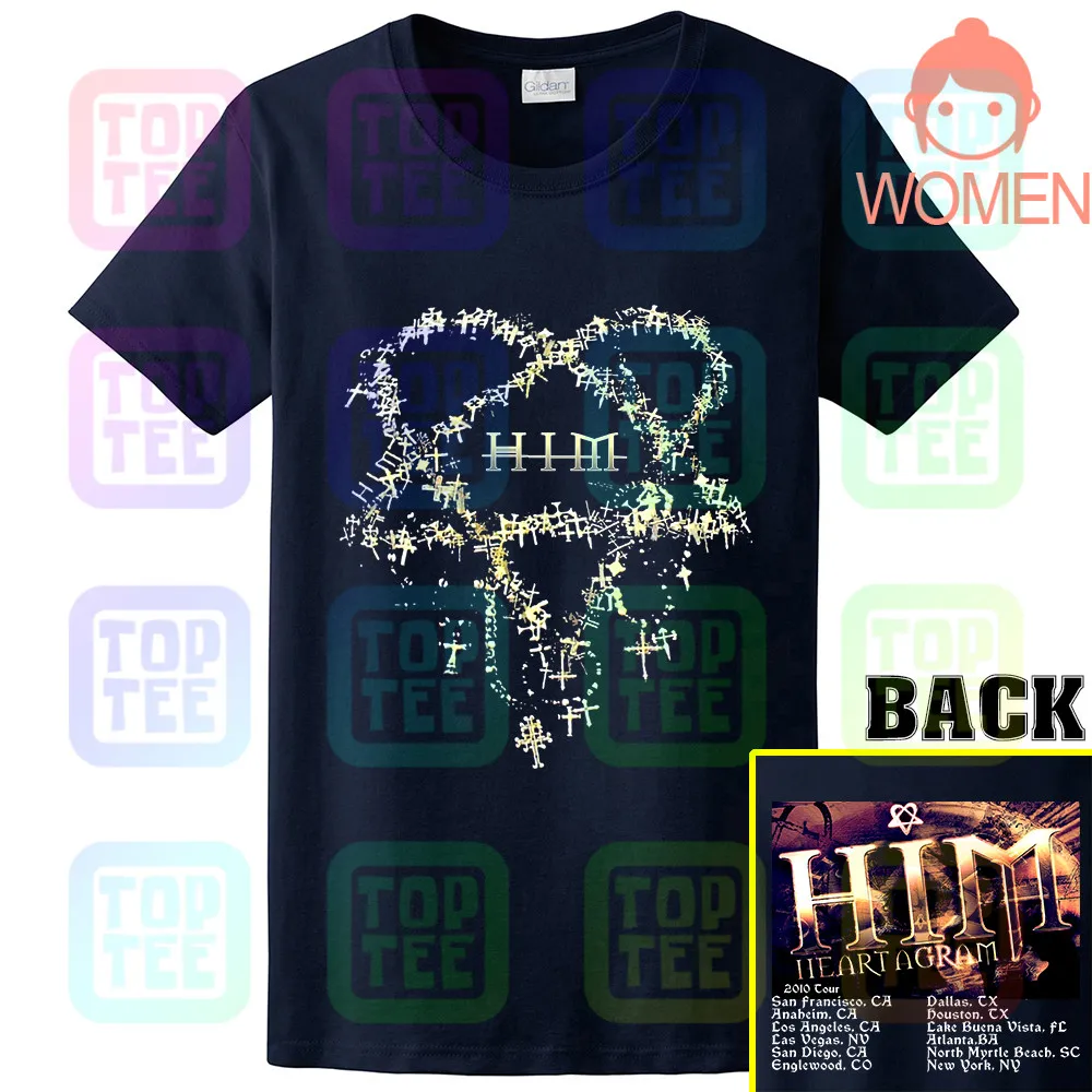 WOMEN-NAVY Его адское величество он Heartagram взрослый маленький футболка 2010 Tour Ville Valo - Цвет: WOMEN-NAVY