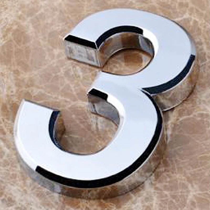 

New number 3D ABS Electroplated House Self-Adhesive Door Sign 5cm Silver