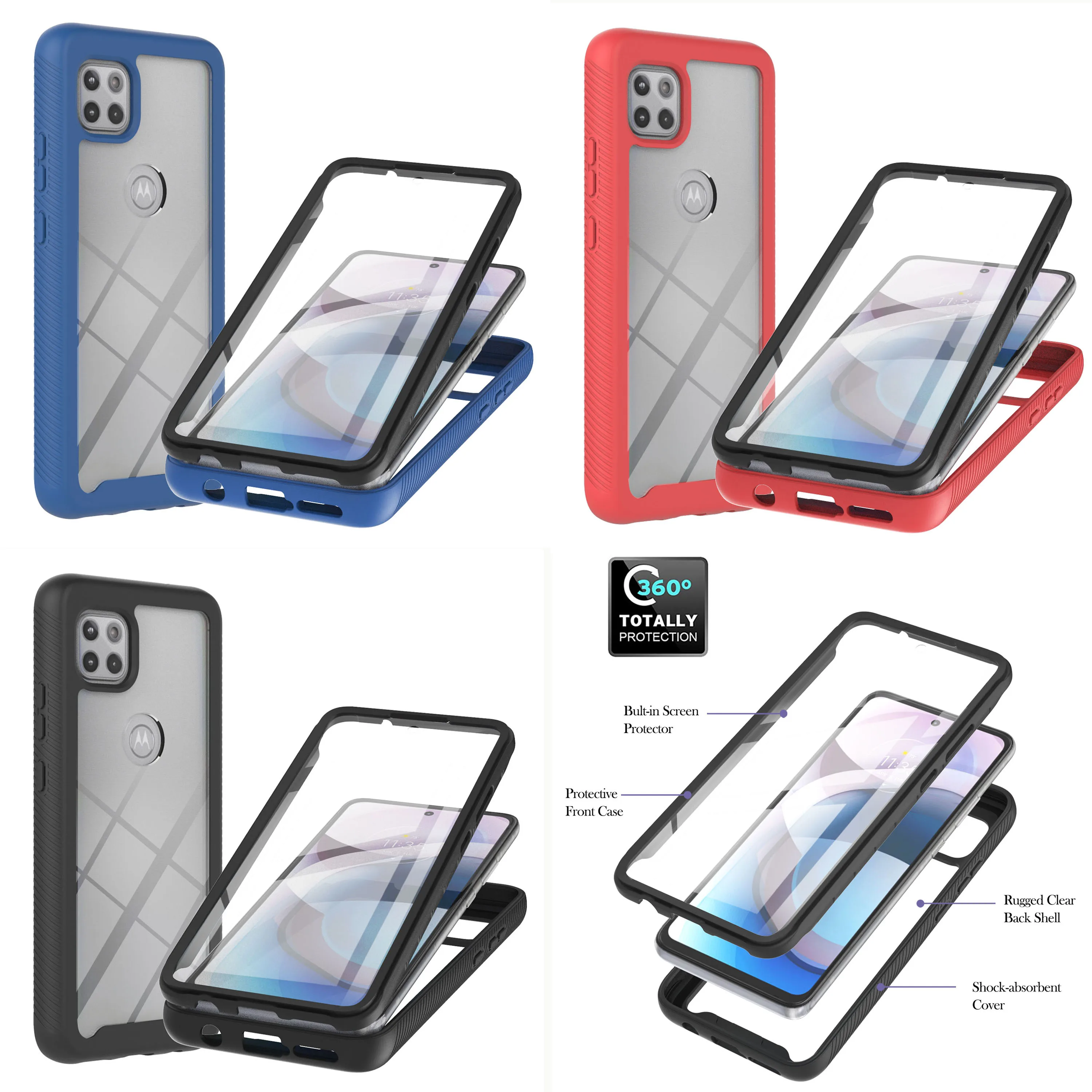 New PET front film 3 in 1 Shockproof Case for Motorola Moto G Stylus /G Power /G Play 2021/One 5G Ace G9 Clear Phone Back Cover