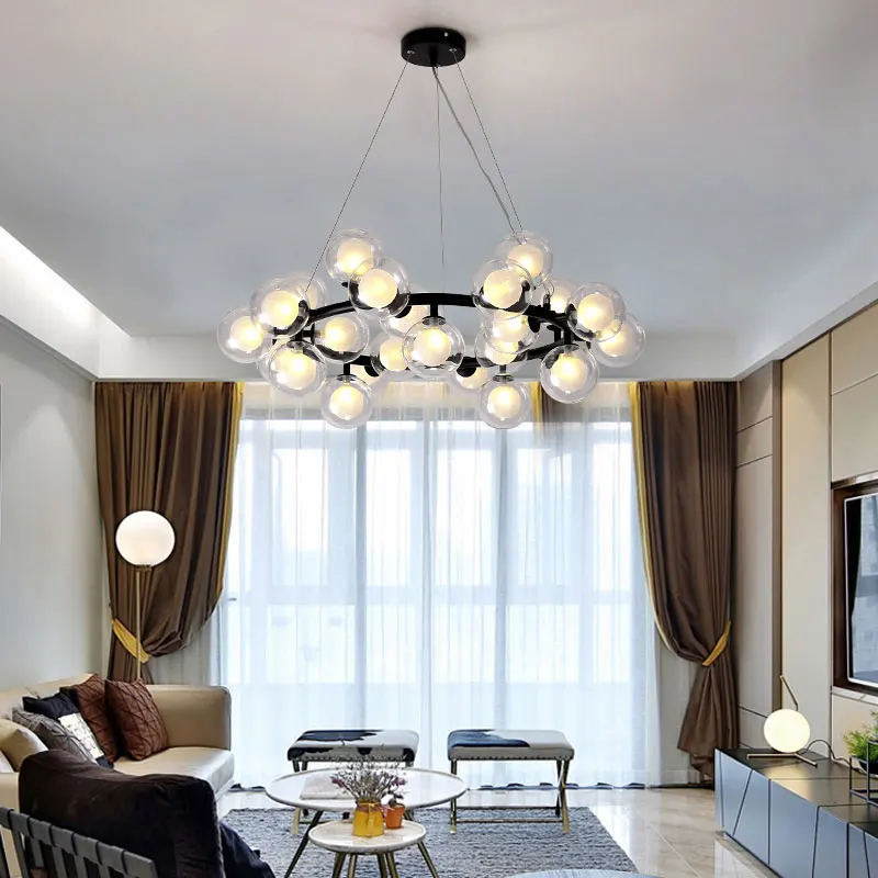 Nordic Bubble Led Chandelier Postmodern Simple Glass Ball Living Room Bedroom Hanging Lights Creative Dining Fixtures Lamp | Лампы и