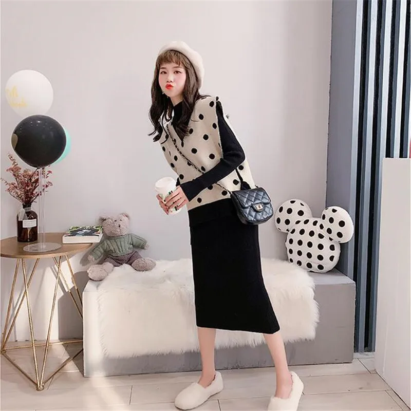 2019 свитер юбка волнистый жилет из двух частей женское осеннее платье новый стиль