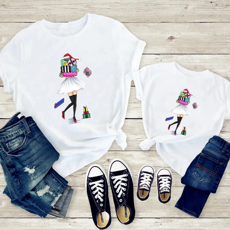 Ropa de Navidad para madre e hija, ropa a juego para Familia, camiseta informal blanca, 2020-0