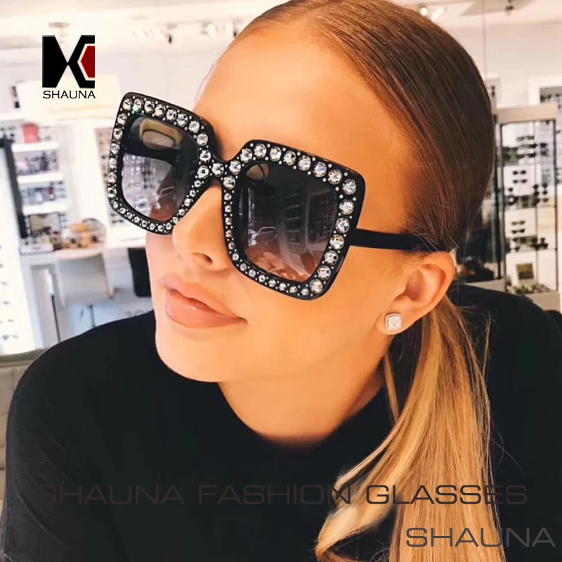 Женские квадратные солнцезащитные очки SHAUNA большие в оправе с украшением из