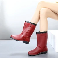 womens winter rain boots plush warm rain boots flat shoes womens waterproof mid tube boots non slip wear resistant rain boots