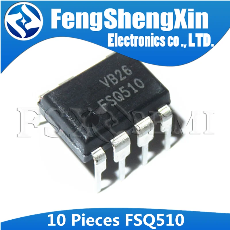 

10pcs/lot NEW FSQ510 IC SWITCH FPS 0.5A 700V 7-DIP Power Switch (FPS) for Valley Switching Converter - Low EMI and High Ef