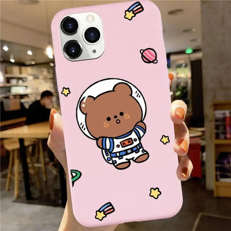

Astronaut Planet Phone Case Pink Candy Color for iPhone 6 7 8 11 12 s mini pro X XS XR MAX Plus