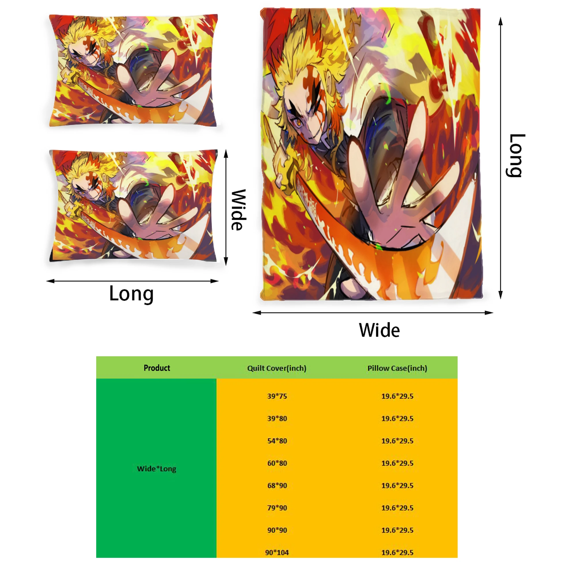 

Demon Slayer Anime Graphic Printed Bedding Set Pattern Printing Polyester Quilt Cover Set 3 Pieces Quilt Cover Pillow Cover Set
