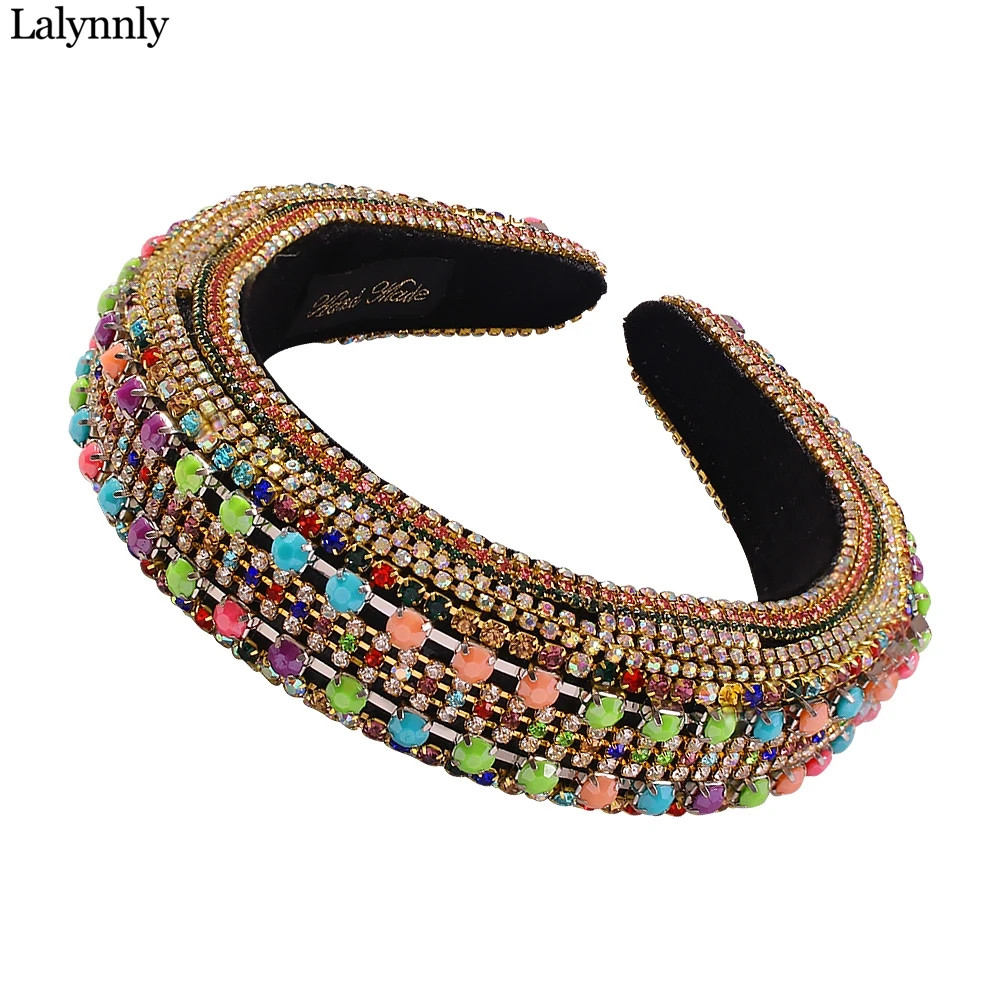 

Lalynnly Shinning Colorful Rhiestone HairBands Wide Velvet Headband For Women Girls Wedding Hair Jewelry Accessories Tiara F2273