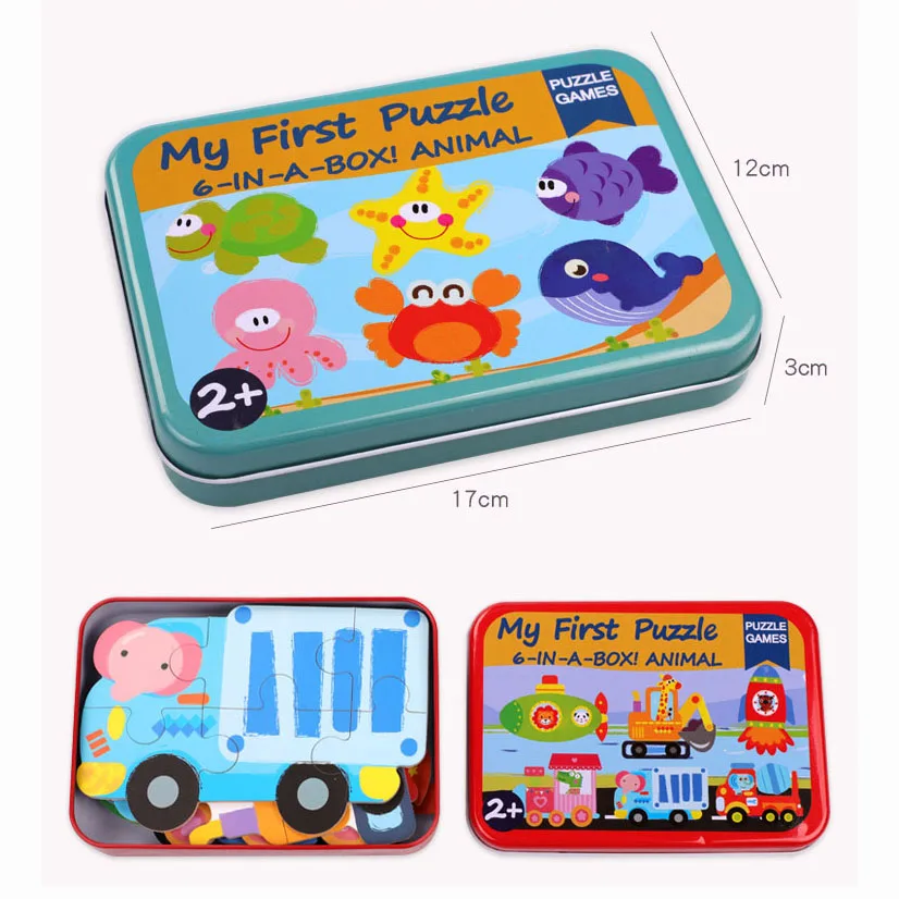 

6 Piece/box Large Size Wooden Puzzles Baby Animal and Traffic Vehicle Matching Jigsaw Puzzle Children Learning Educational Toys