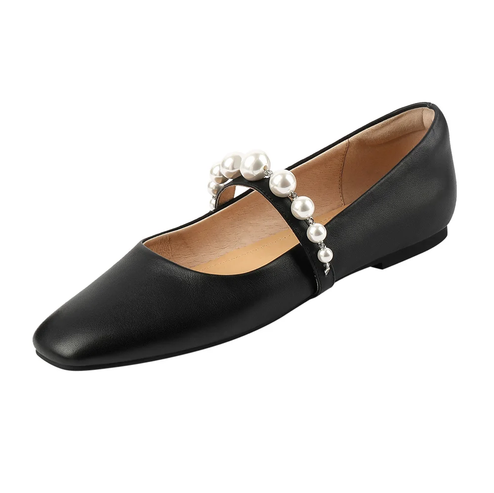 

Acedichy 2022 Весна Корейский колледж стили плоский Suqare носок корова матовая кожа жемчуг заклепки Милая благородная принцесса Мэри Джейн