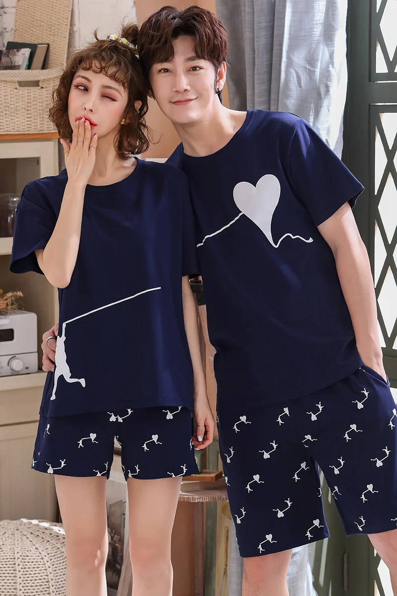 Пуловер с коротким рукавом штаны пижама 6535 хлопок летняя парная одежда для