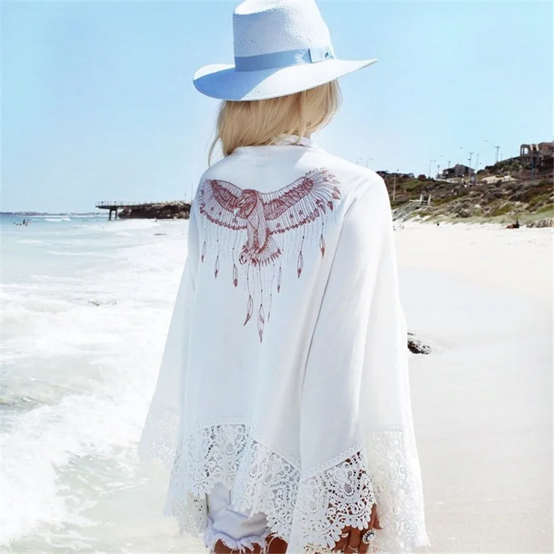 

New Arrivals Beach Cover up Print Lace Swimwear Ladies White Sarong Beach Cape Pareos for Women Robe de Plage Beachwear