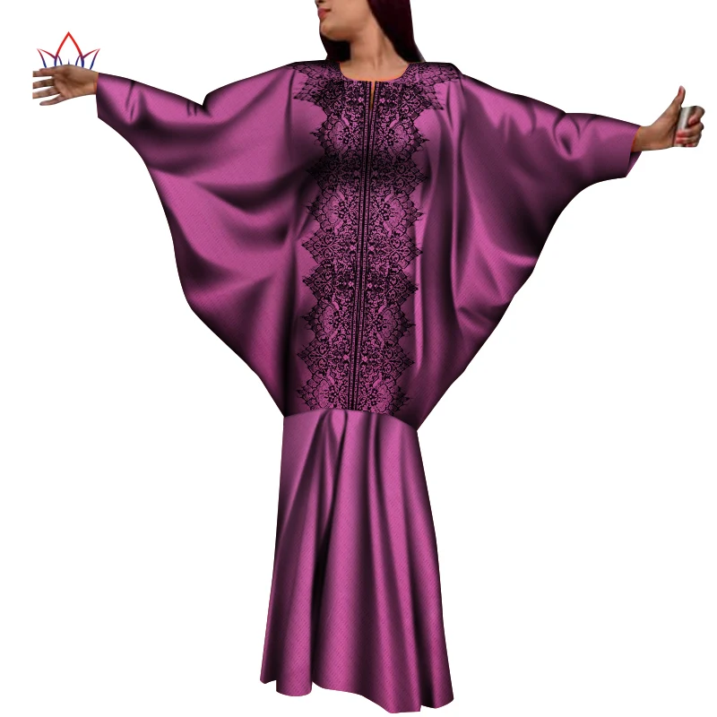 BRW Maxi Dress for African Bazin Riche O-Neck Bat sleeve Print Wax Long Dresses Plus Size 6XL Fashion Africa Clothing WY8040