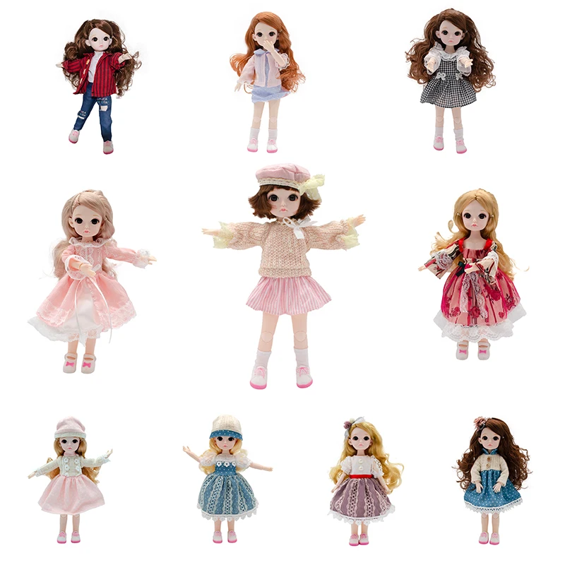 

Fashion Kawaii Mini Baby Joint Toys For Girls 30 cm 1/6 BJD Doll Full Set Princess Female Body Curly Hair Action Figure Toys