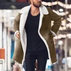 Куртка мужская зимняя теплая с отложным воротником, флисовое пальто, ветрозащитная однотонная длинная парка с капюшоном, верхняя одежда, D1