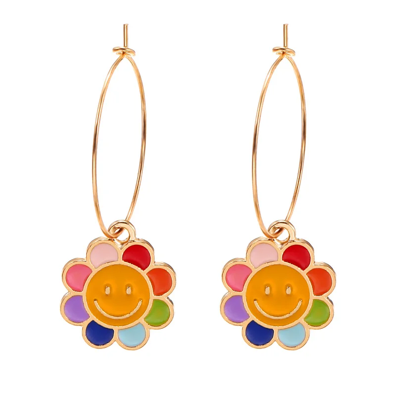 Корейские серьги со смайликом геометрические Красочные Висячие с солнечным