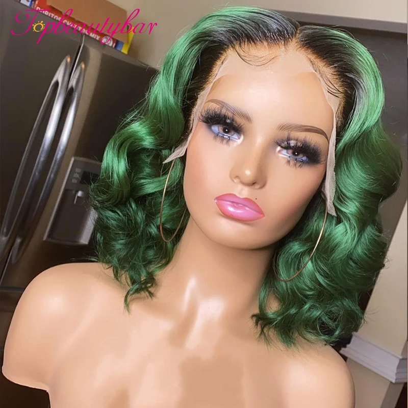 

Ombre Green Human Hair Wigs For Women Green Colored 180 Density Short Bob Lace Front Human Hair Wigs For Black Women