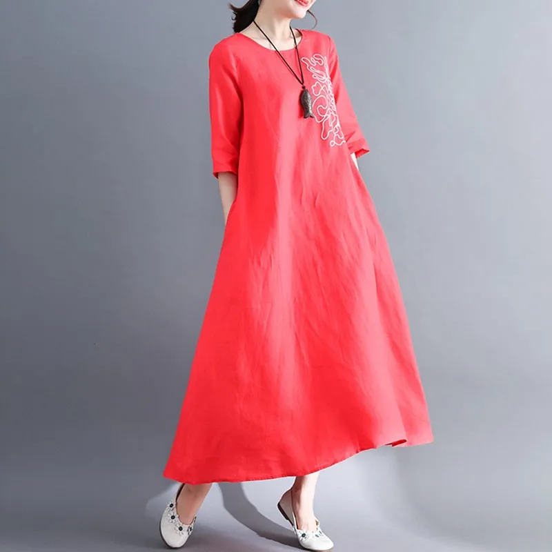 Женское длинное платье из хлопка и льна свободные удобные повседневные платья в