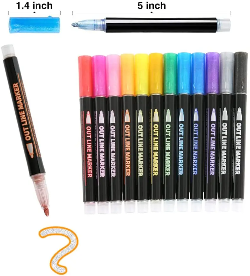 

12-Color Flashing Outline Pen Double-Line Pen Dream Marker Set Metal Color Painting Pen Must-Have Drawing Tools For Art Students