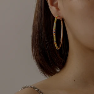 OE Simple Color Rice Beads Metal Earrings Exaggerated Personality Rainbow Circle Earrings Fashion Earrings Wholesale