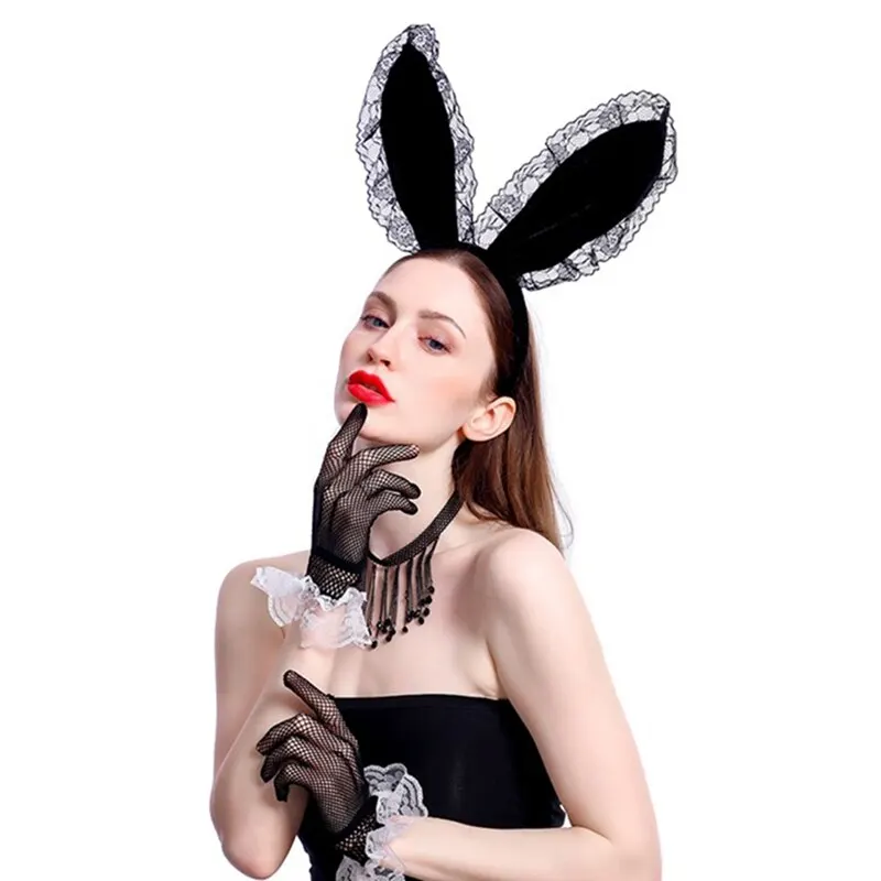 

Fashion Women Girl Hairbands Lace Rabbit Bunny Ears Veil Halloween Party Headwear Hair Accessories