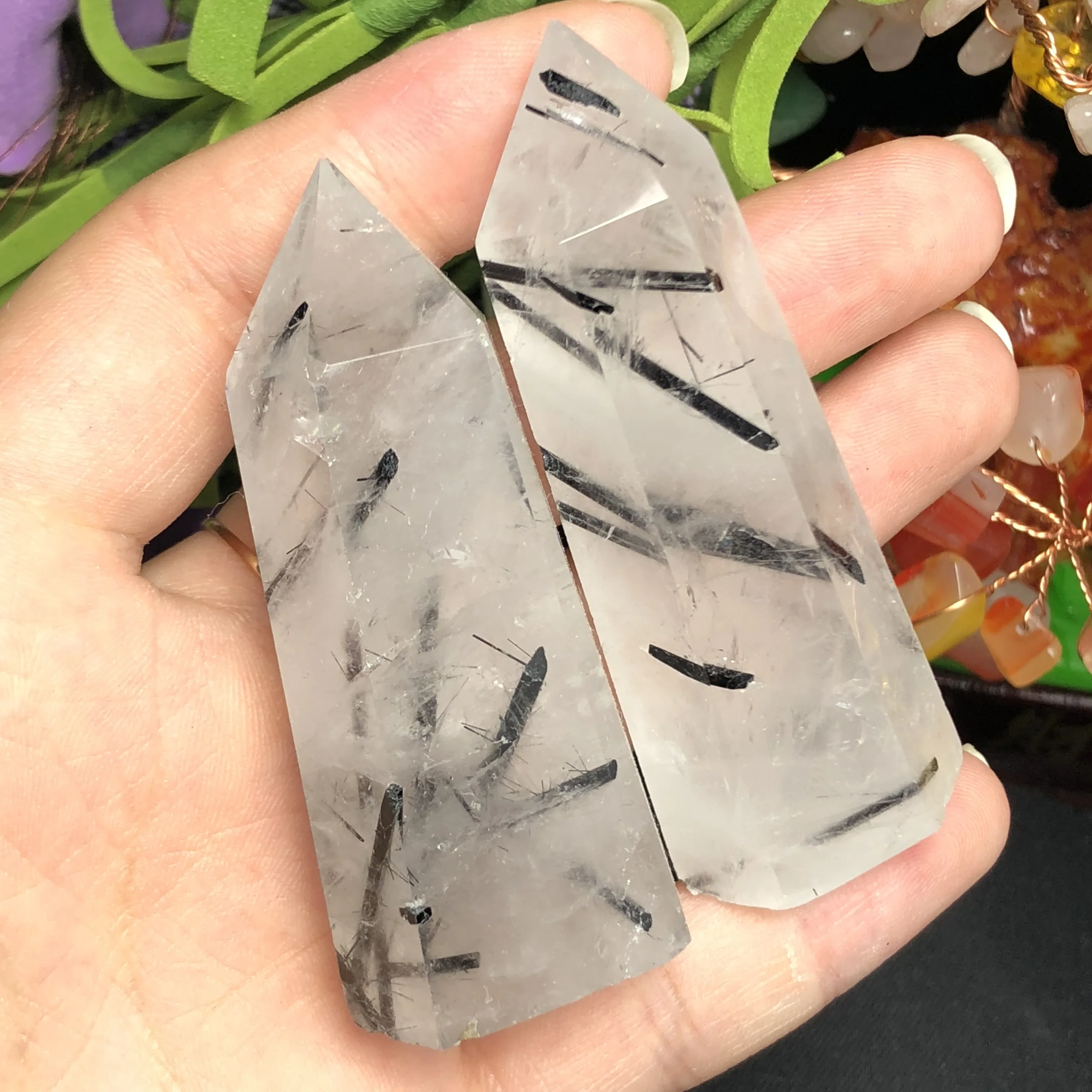2 шт. натуральный белый и черный турмалин кристалл одноострый столб красивая