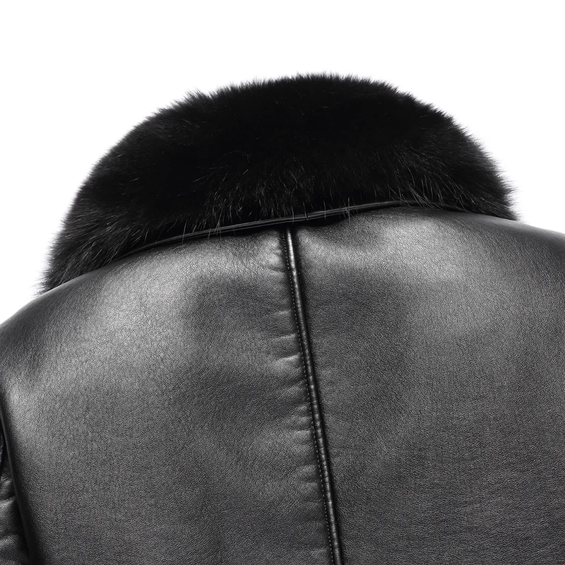 Пальто BATMO мужское из натуральной кожи с воротником лисьего меха | Мужская одежда