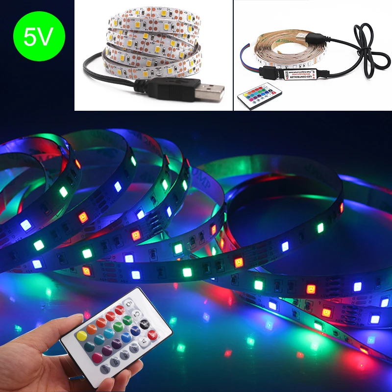 

Светодиодная лента RGB SMD2835 с инфракрасным управлением, гибкая LED полоска для подсветки телевизора, 5 в постоянного тока, 1 м, 2 м, 3 м, 4 м, 5 м