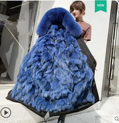 Длинная Верхняя одежда с подкладкой из натурального Лисьего меха зимняя куртка
