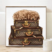 nordic style dog lying on the suitcase poster art animal canvas pictures modern dog print painting for living room home decor