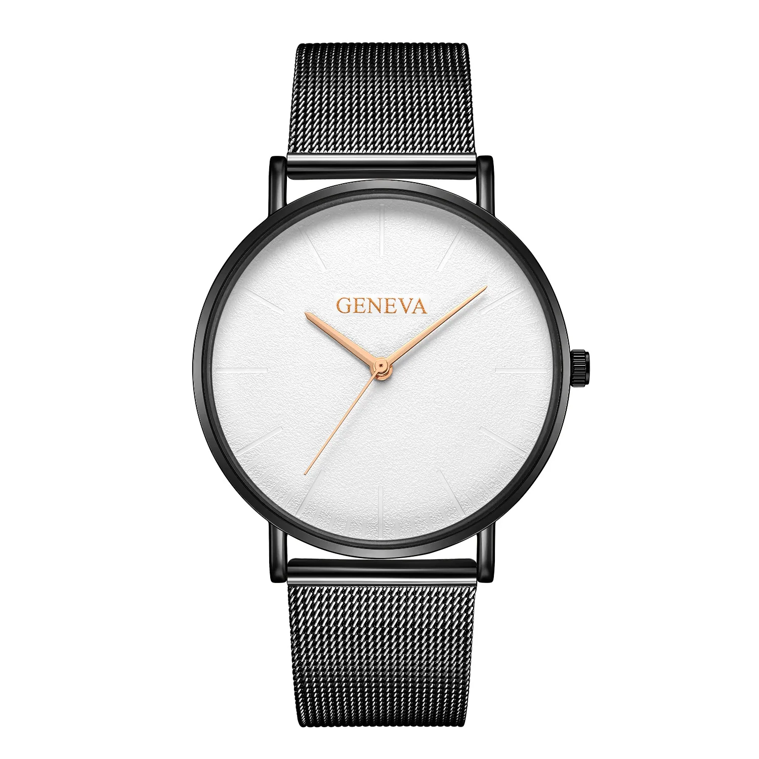 

New casual luxury ladies men's solid color elegant stainless steel strap quartz analog watch Geneva mesh belt watch 50%