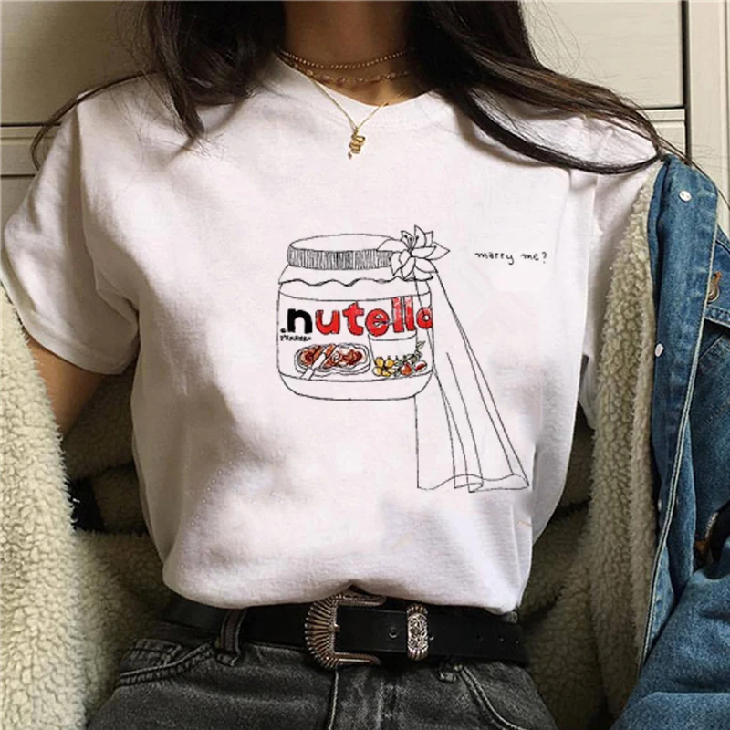 Женская футболка с принтом Sop And Nutella коротким рукавом и круглым вырезом в стиле