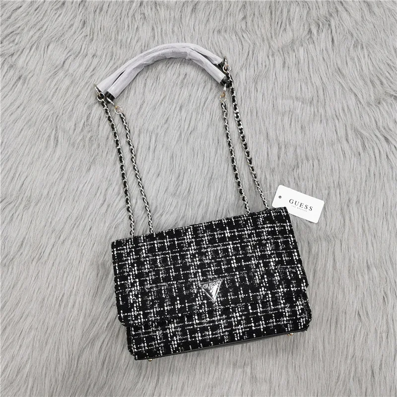 

Summer 2021 new guess Rhombic grid bag diamond bag women's Single Shoulder Bag Messenger Bag Handbag metal leather shoulder stra