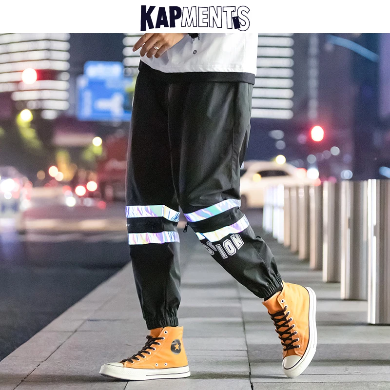 

KAPMENTS Oversize Men Reflective Article Cargo Pants 2022 Overalls Mens Streetwear Hip Hop Joggers Man Letter Print Trousers 5XL