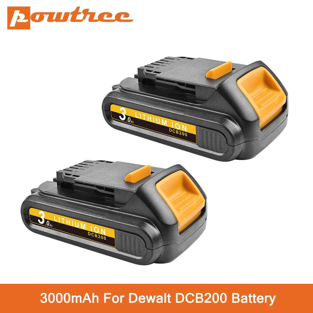 Powtree 20V 3000mAh DCB200 Li-ion Rechargeable Power Tool Battery For DEWALT DCB203 DCB181 DCB180 DCB200 DCB201 DCB201-2 L50  - buy with discount