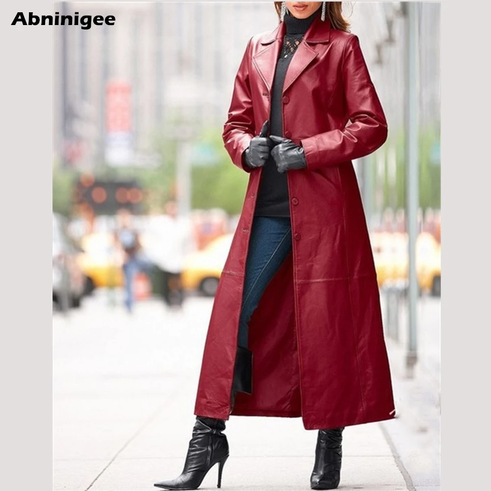 

Coat Woman Long Leather Jacket Plus Size Autumn Casual Loose Button Solid Long Trench Coats Steampunk Gothic Lapel Biker Jacket