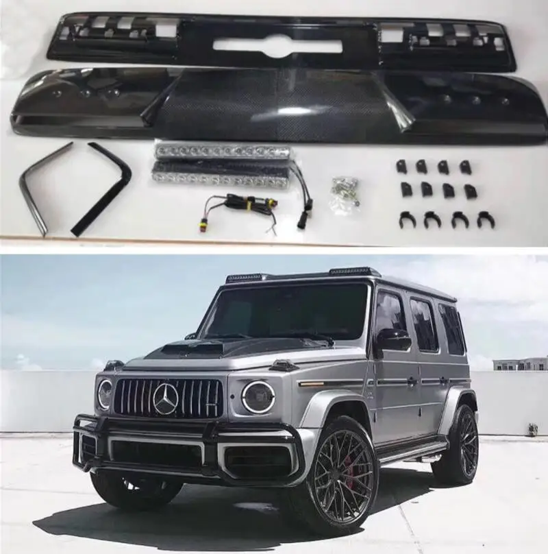 

CARBON FIBER FRONT WING ROOF LIP WITH LED LIGHITS SPOILER FOR Mercedes-Benz G-CLASS W464 G500 G550 G900 G63 2019 2020 2021