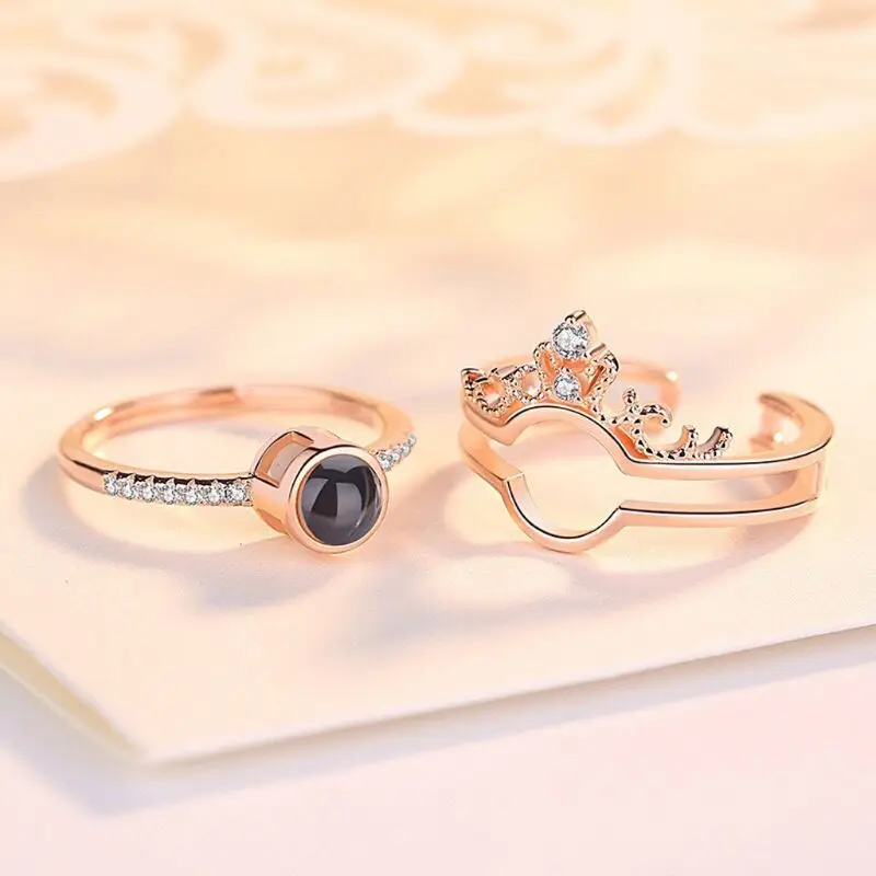 

100 Languages I love you Ring Band Romantic Love Memory Wedding Loves Crown Ring 45BC